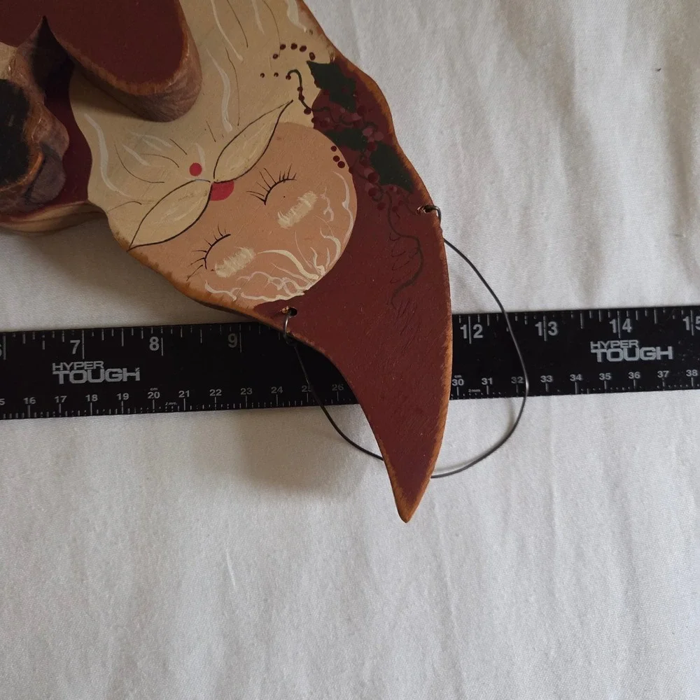 Vintage Folk Art Wooden Santa Claus Moon Hanging Christmas Ornament‎ Rustic
